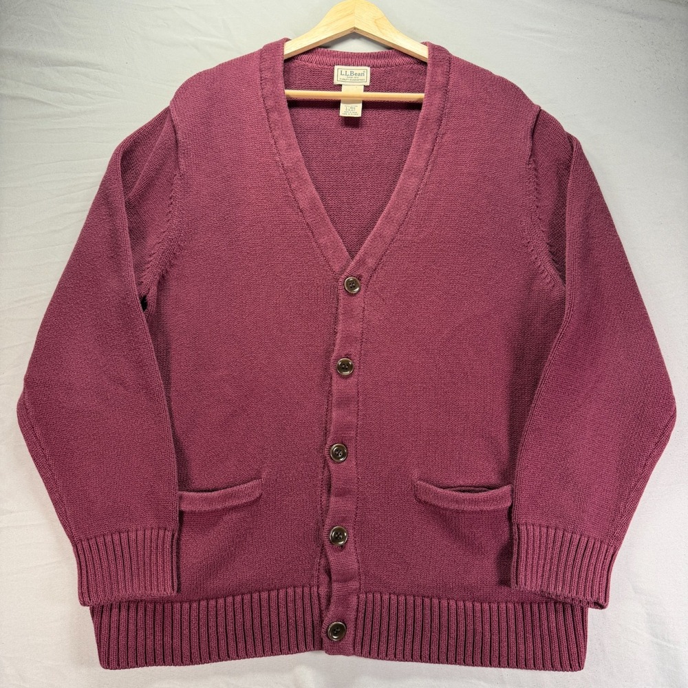 LL Bean Cardigan Sweater Mens Large Red Knit Button Up Grandpa Cabin Core Pocket